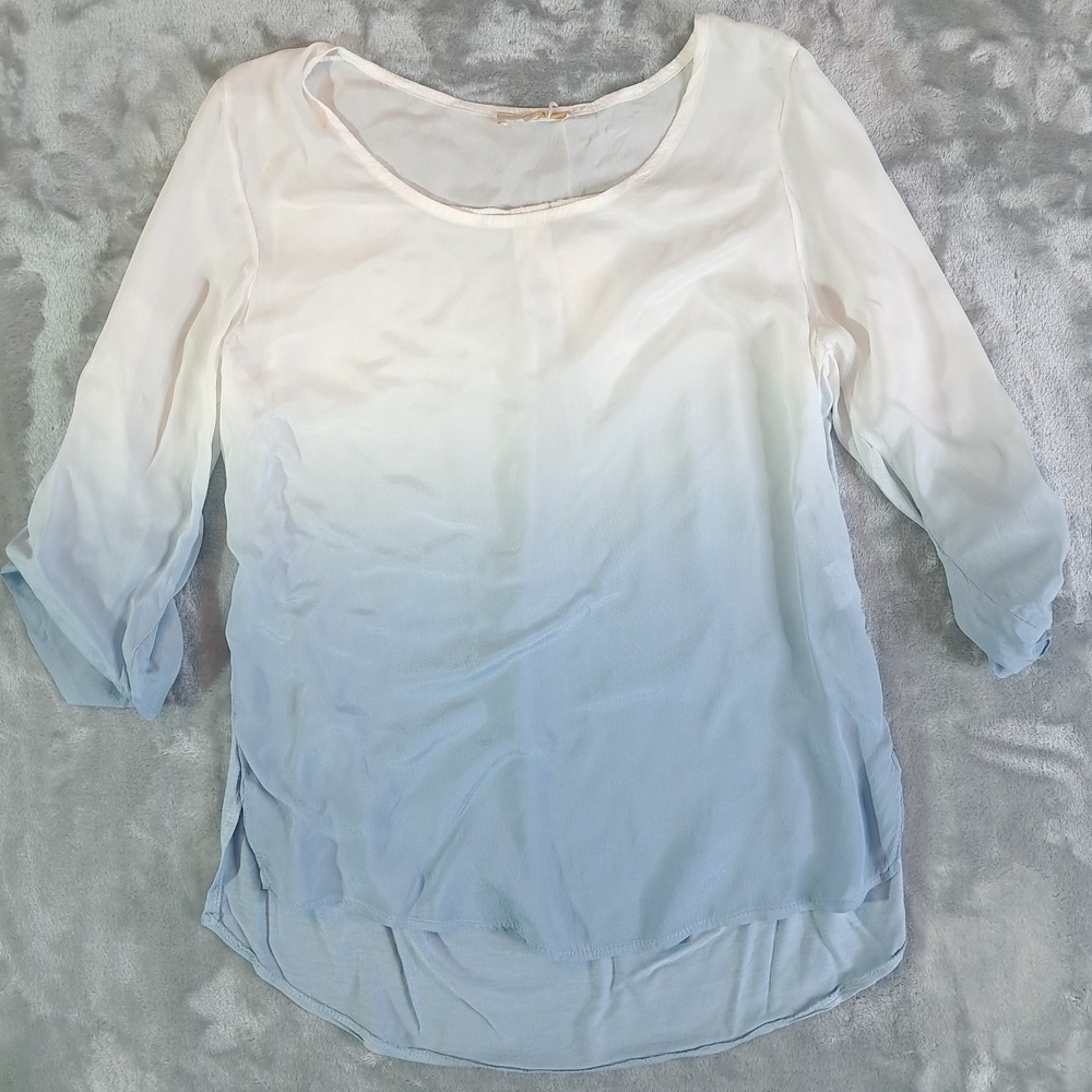 PRONTOMODA GIUSY Silk Blend White Blue Ombre Pullover Tunic Top Size S NWT